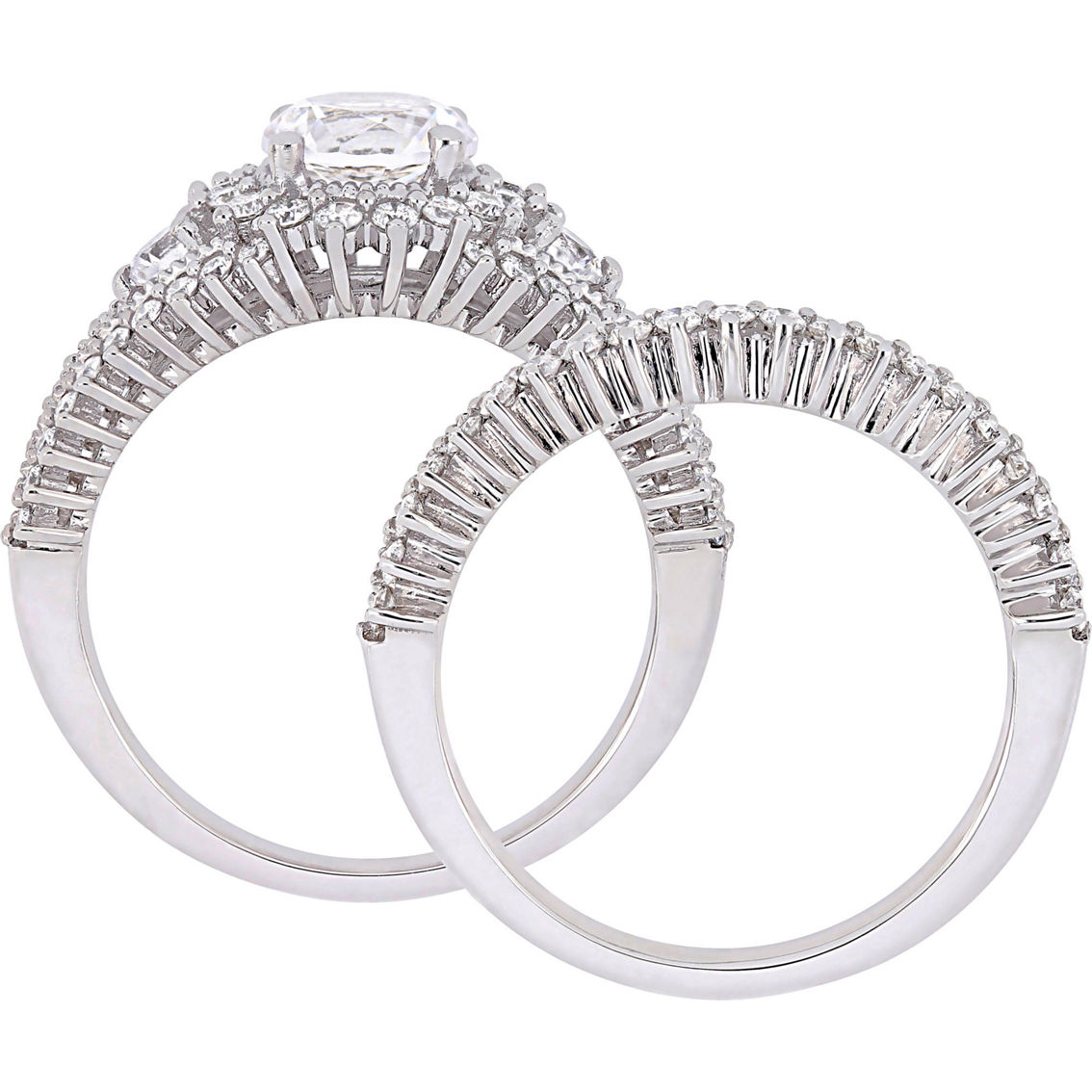 Sofia B. 10K White Gold Created Sapphire and 4/5 CTW Diamond Halo Bridal Ring Set - Image 3 of 5