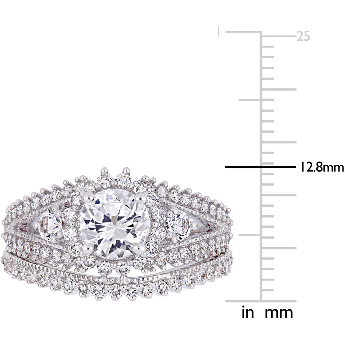 Sofia B. 10K White Gold Created Sapphire and 4/5 CTW Diamond Halo Bridal Ring Set - Image 5 of 5