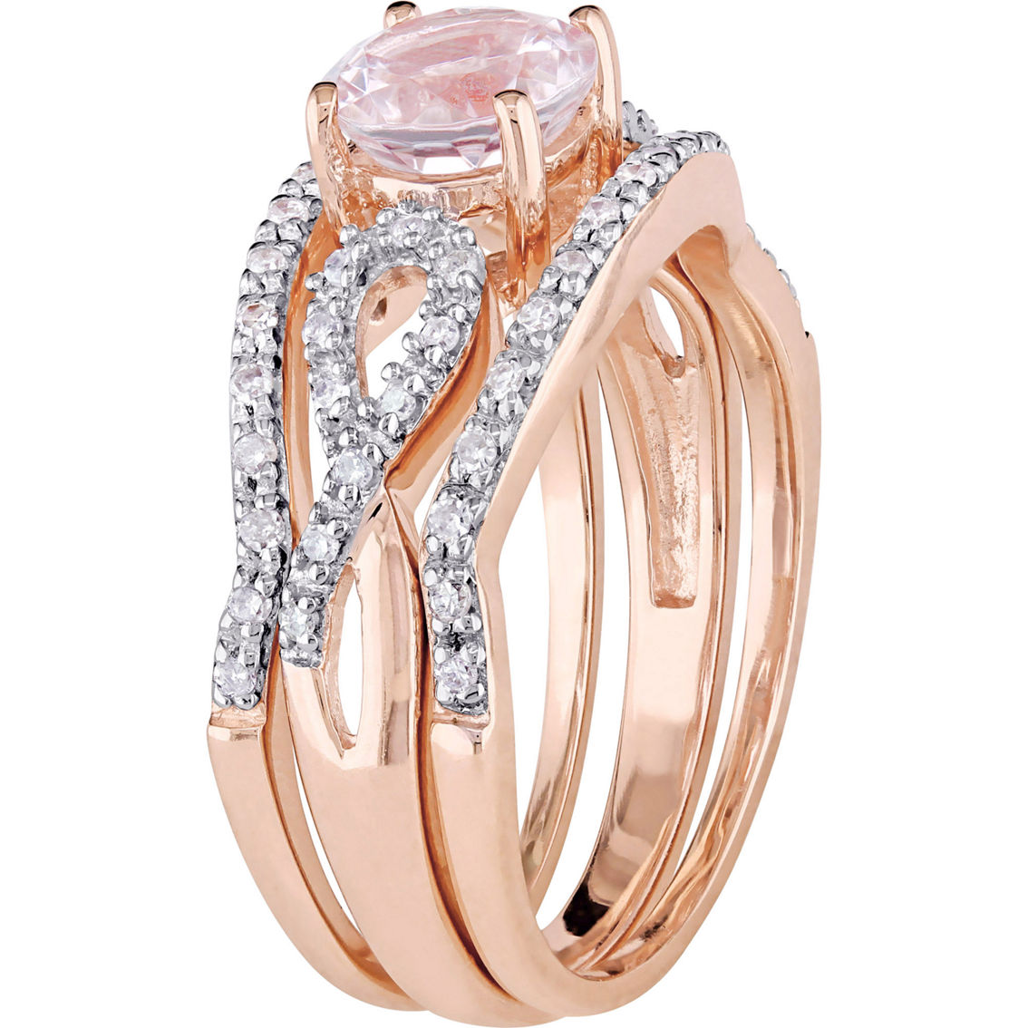 Sofia B. 10K Rose Gold Morganite and 1/4 CTW Diamond Infinity 3 pc. Bridal Ring - Image 2 of 5