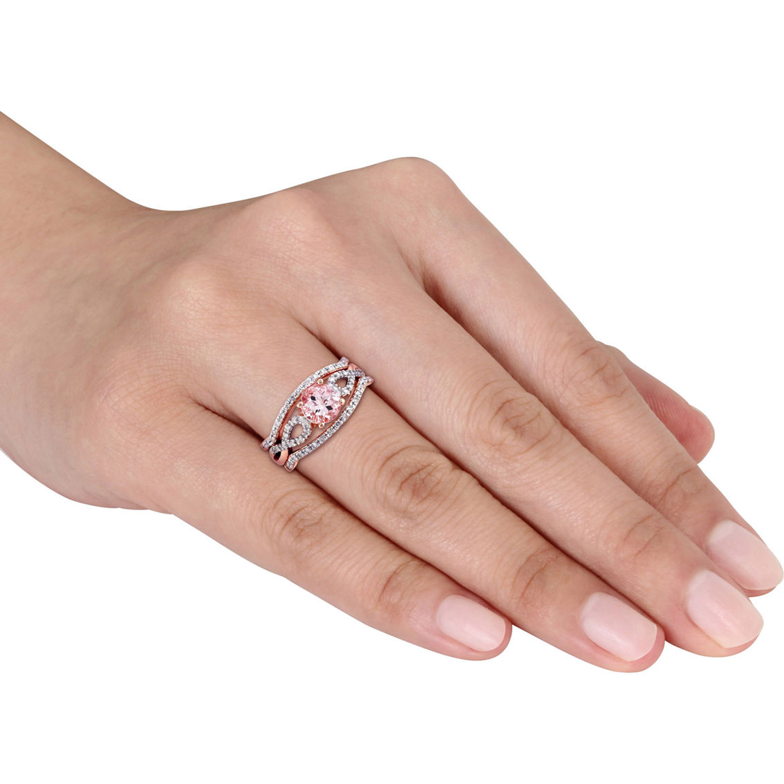 Sofia B. 10K Rose Gold Morganite and 1/4 CTW Diamond Infinity 3 pc. Bridal Ring - Image 4 of 5