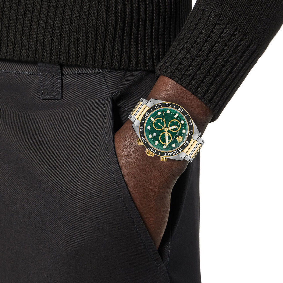 Versace Men's Greca Dome 43MM Case Green Guilloche Dial Two Tone Bracelet VE6K00423 - Image 5 of 5