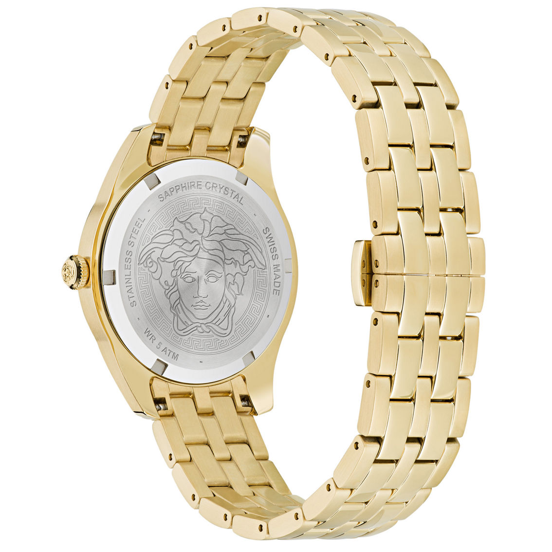 Goldtone Gold Versace | Exchange The Bracelet Women\'s Shop Time Jewelry Dial Gold & Greca Ve6c00623 Sunray 35mm | Case Watches Black Band |