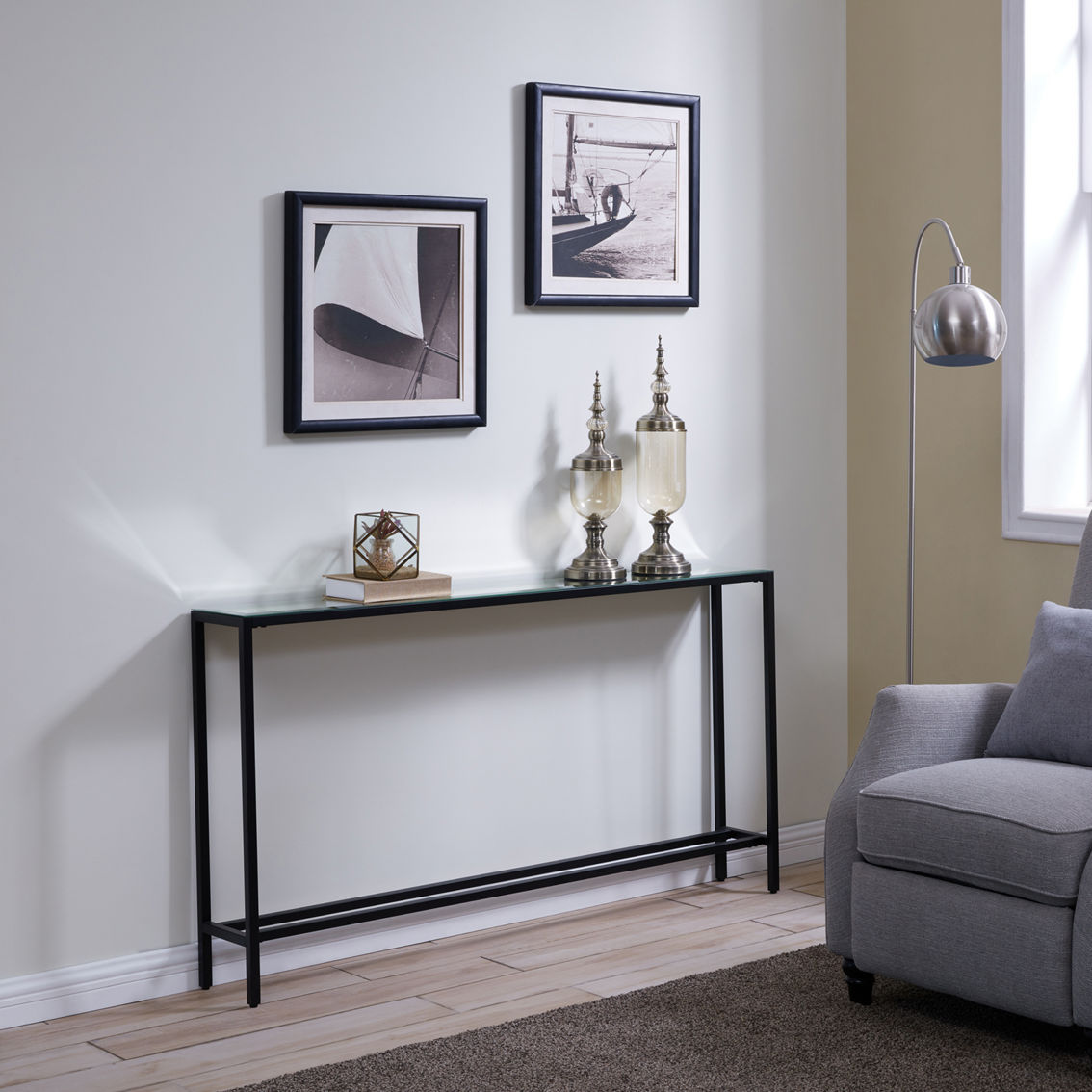 SEI Darrin Narrow Long Console Table with Mirrored Top Gunmetal Gray - Image 2 of 4
