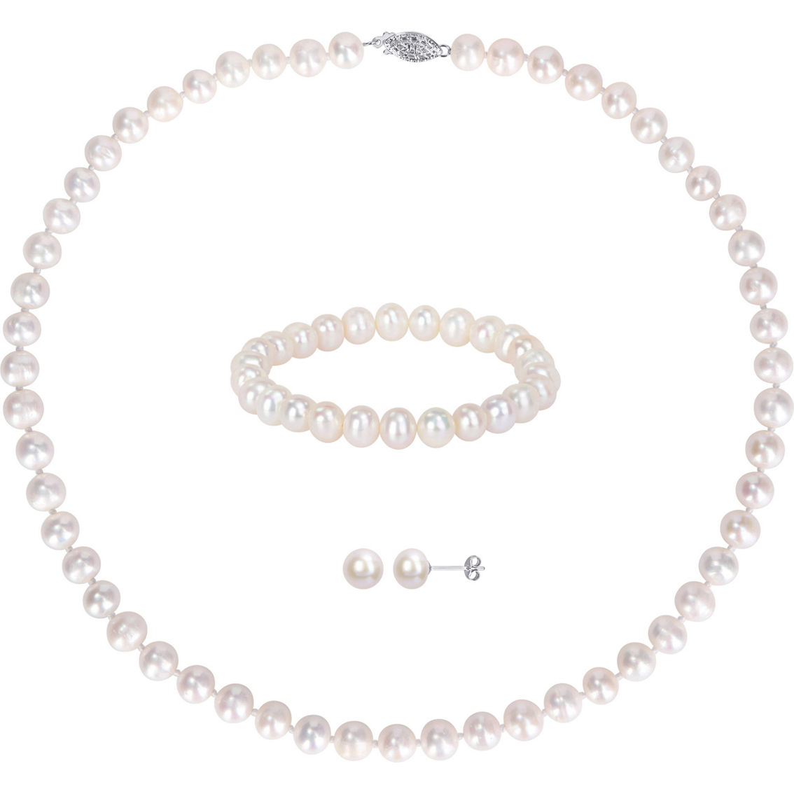 Sofia B. Cultured Pearl 3 pc. Set Necklace Earrings & Bracelet in Sterling Silver - Image 2 of 6