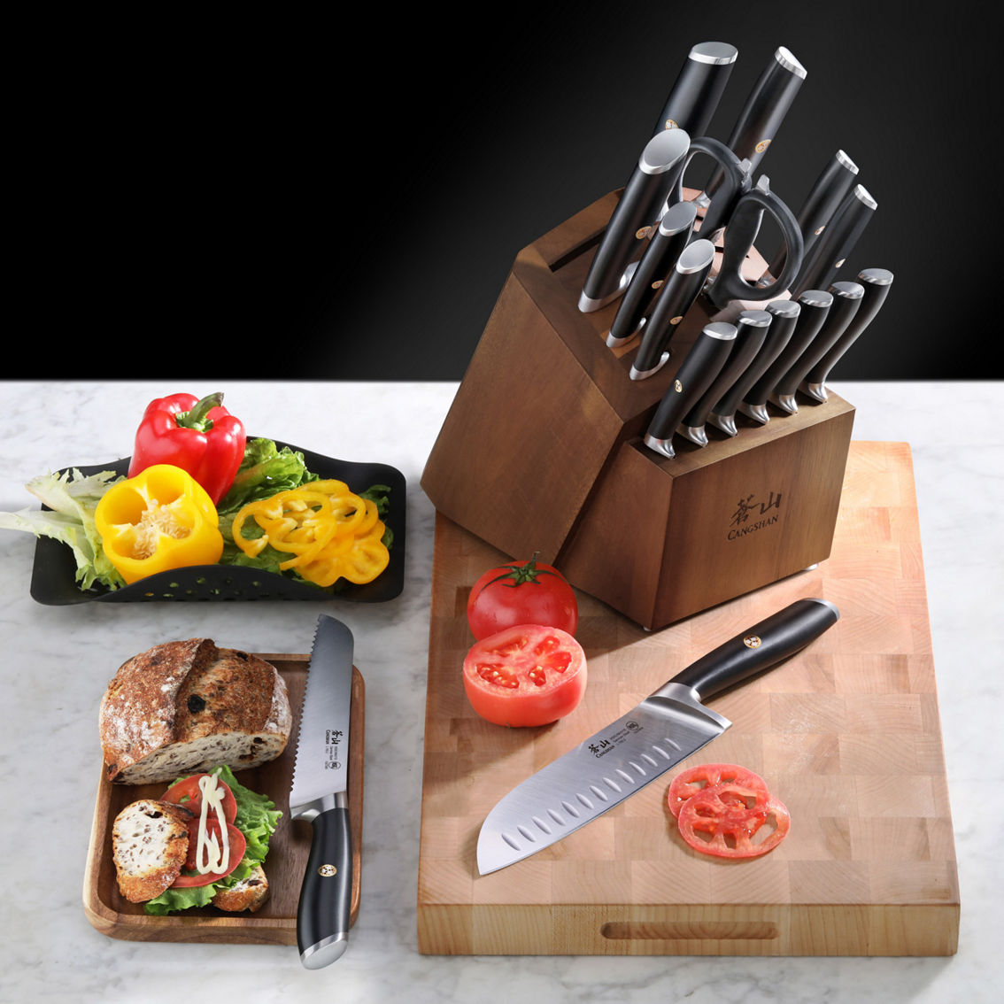 Cangshan Cutlery L Series Black Forged Block Set Acacia 17 pc. - Image 4 of 6