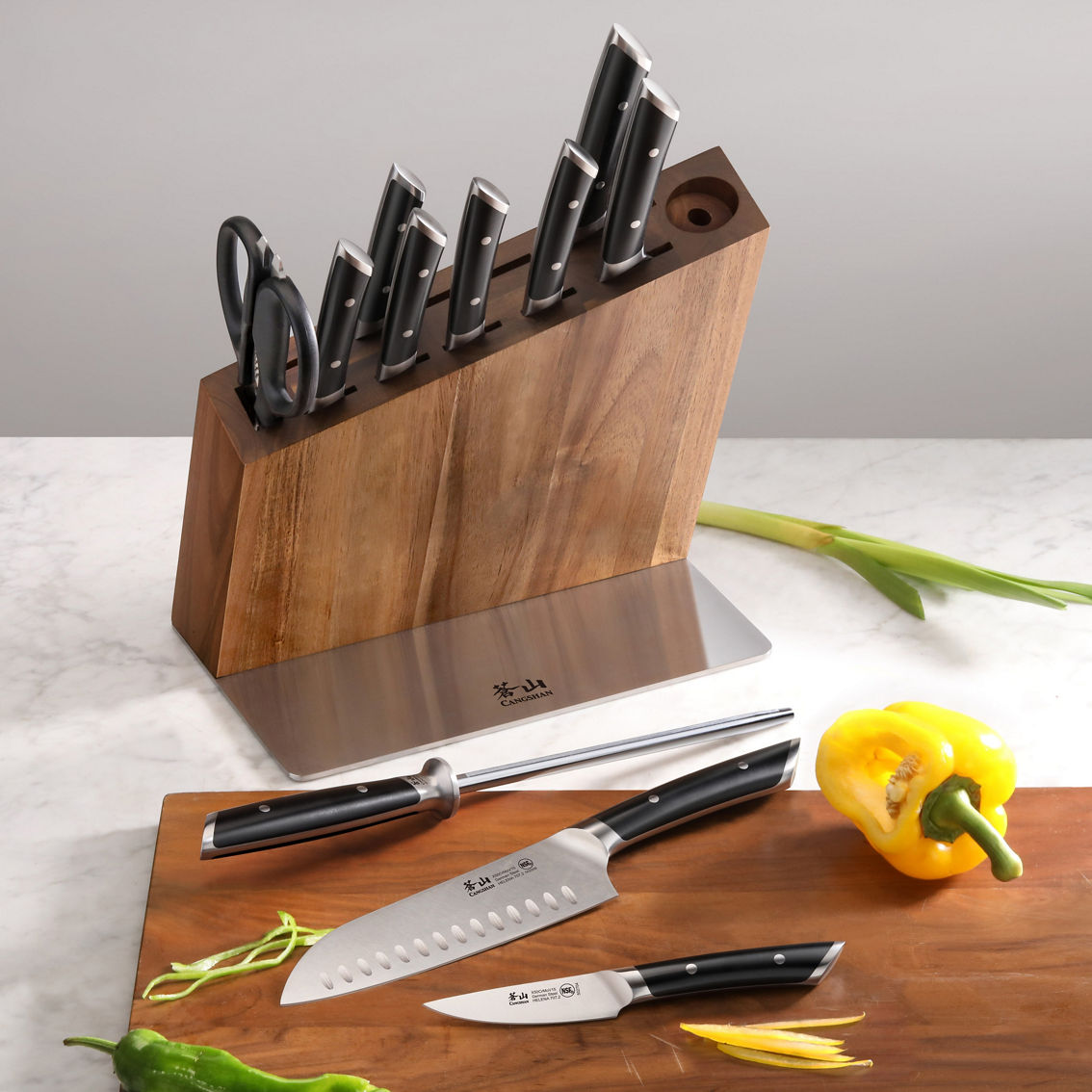 Cangshan Cutlery Helena Series Black Forged 12 pc. Hua Knife Block Set, Acacia - Image 5 of 6