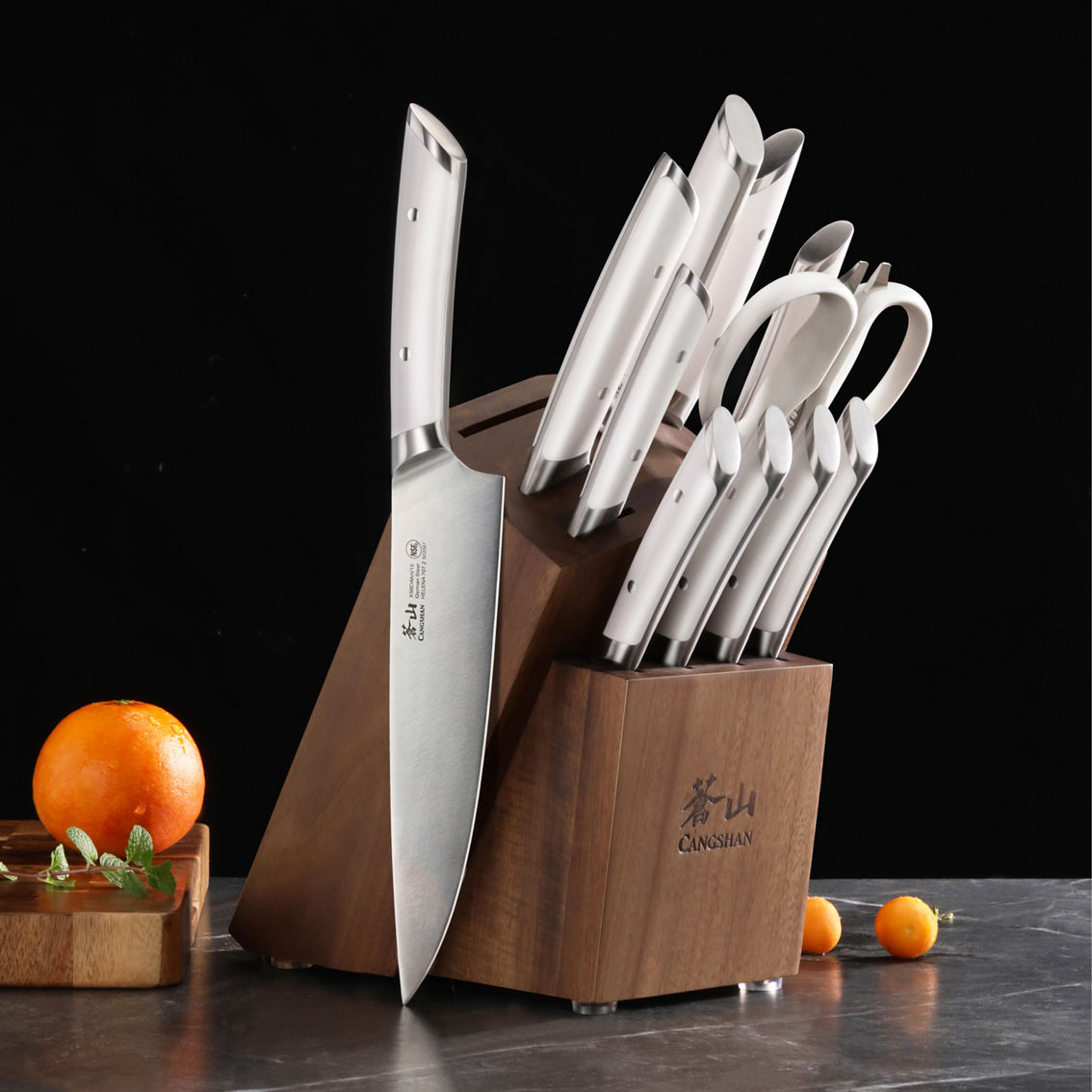 Cangshan Cutlery Helena Series White 12 pc. Forged Knife Block Set Acacia - Image 3 of 6