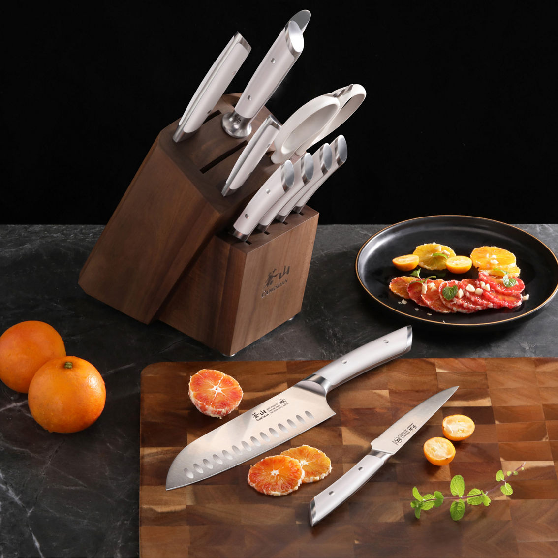 Cangshan Cutlery Helena Series White 12 pc. Forged Knife Block Set Acacia - Image 4 of 6