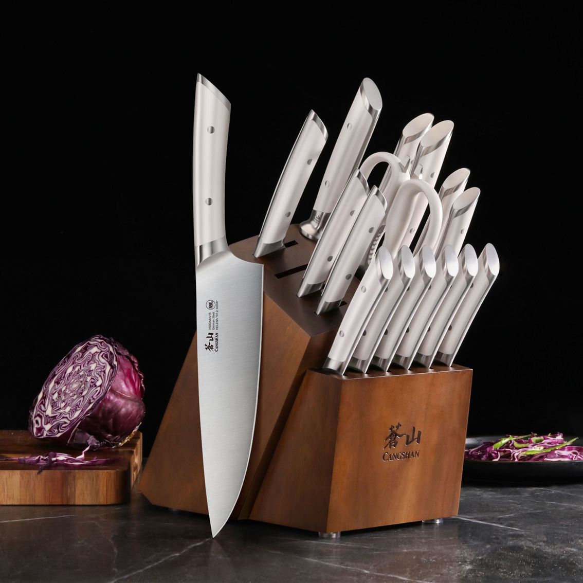 Cangshan Cutlery Helena Series White 17 pc. Forged Knife and Acacia Block Set - Image 3 of 6