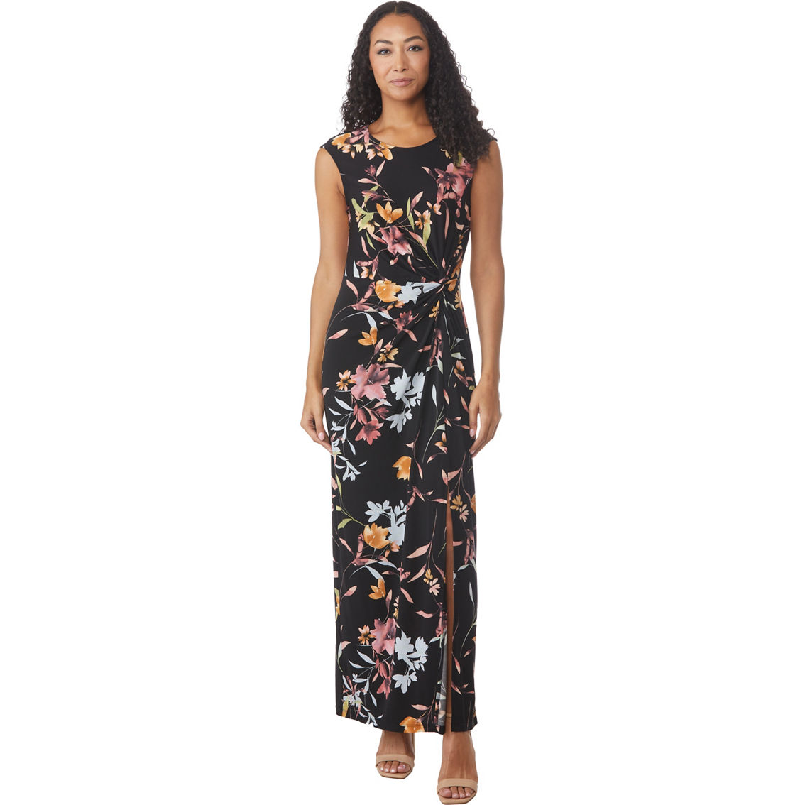 Connected Apparel Sleeveless Cinch Floral Print Maxi Dress | Dresses ...