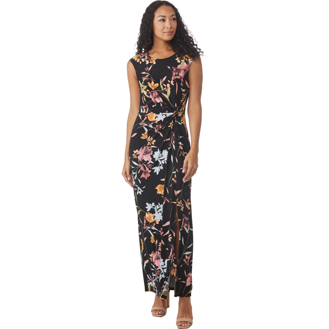 Connected Apparel Sleeveless Cinch Floral Print Maxi Dress | Dresses ...