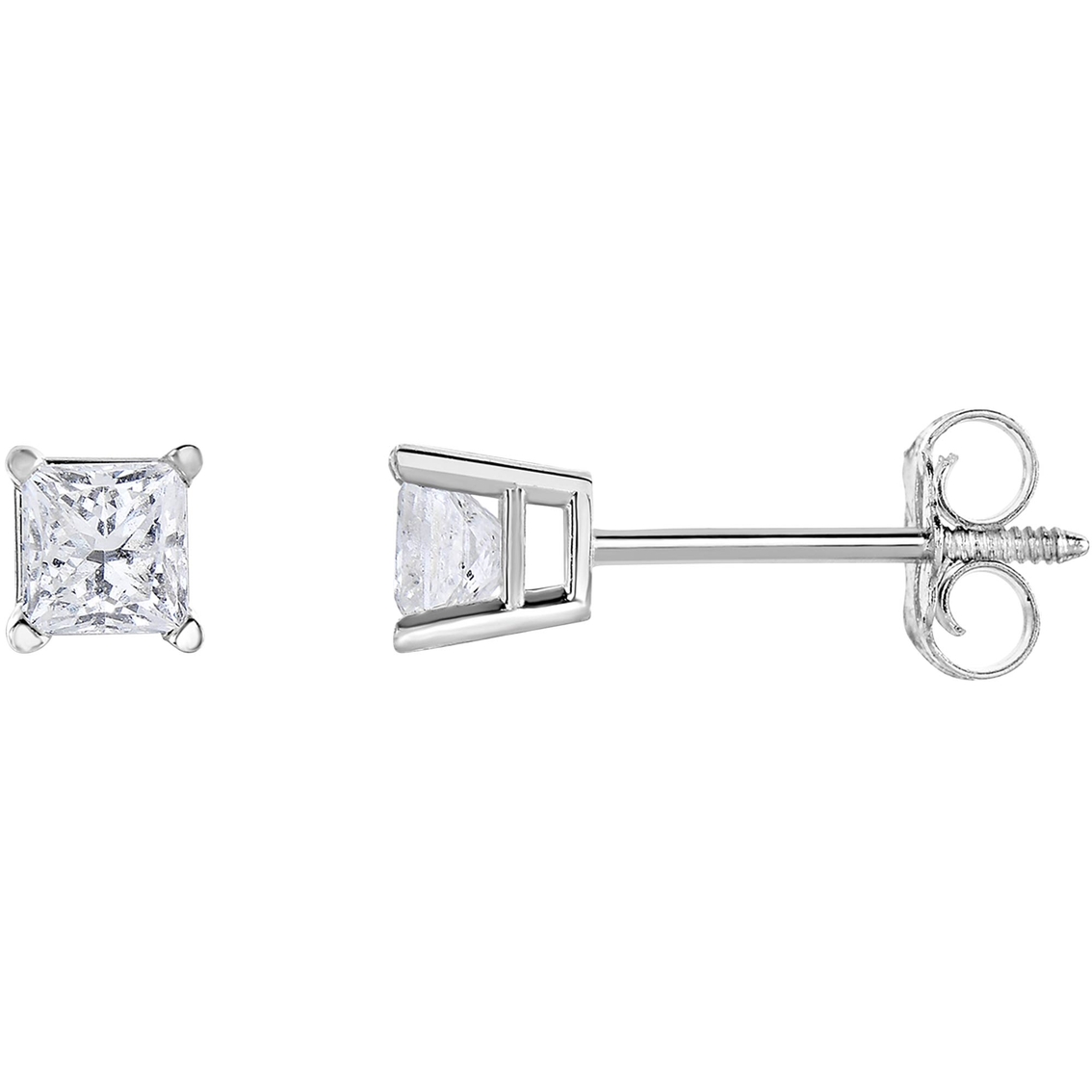 14k White Gold 1 Ctw Princess Cut Diamond Studs | Diamond Stud Earrings ...