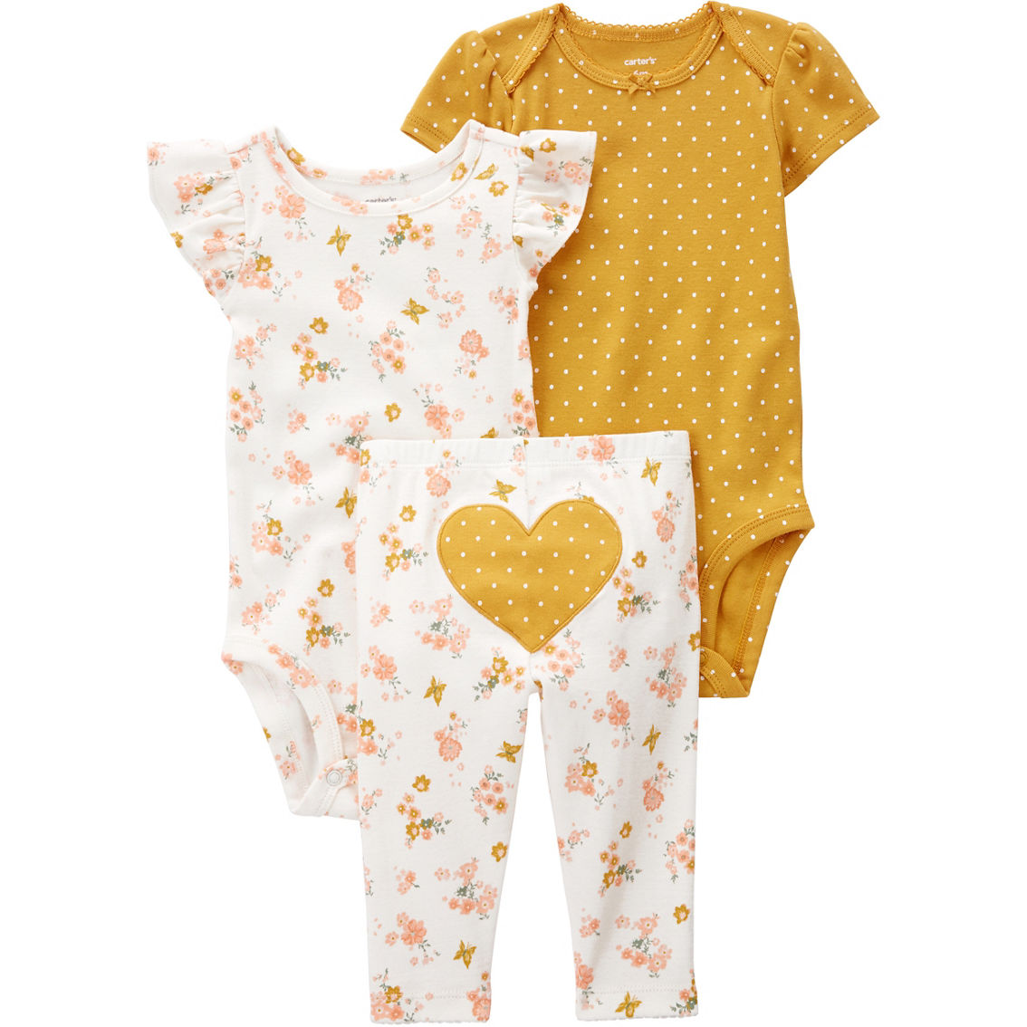 Carter's Infant Girls Heart Bodysuits And Pants 3 Pc. Set | Baby Girl 0 ...
