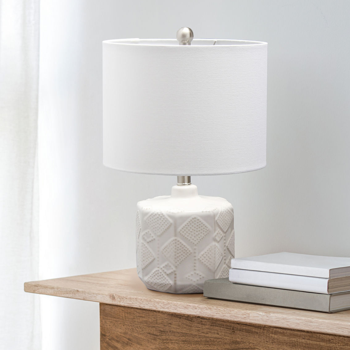 Lalia Home 19 in. Floral Textured Bedside Table Lamp with White Fabric Shade - Image 3 of 8
