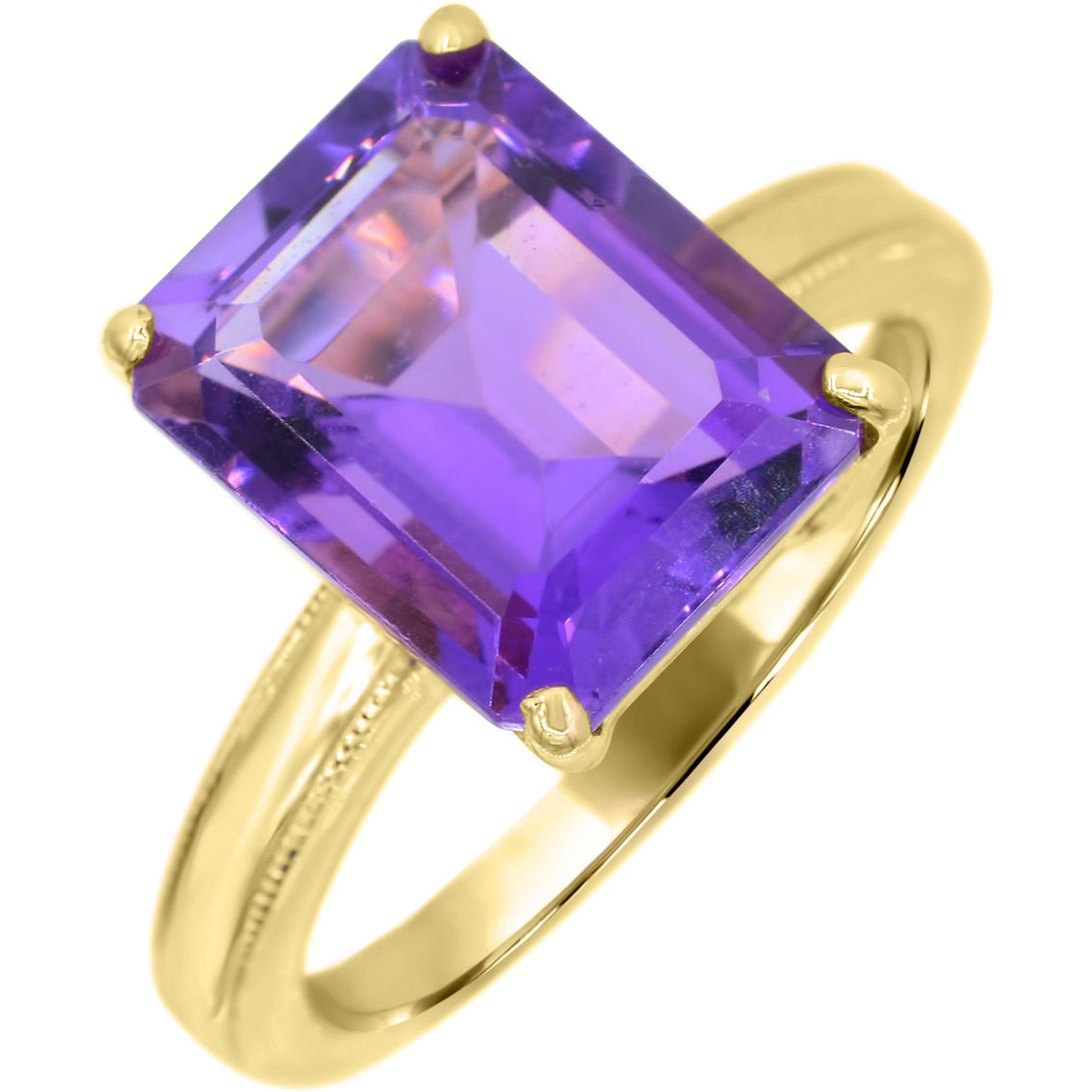 10K Yellow Gold Emerald Cut Amethyst Solitaire Ring Size 7 - Image 3 of 3