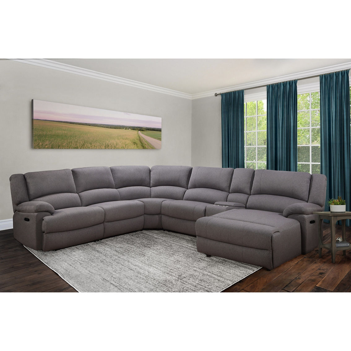 Abbyson Fletcher Stain Resistant Fabric Reclining Sectional 6 pc. Set, Gray - Image 5 of 9