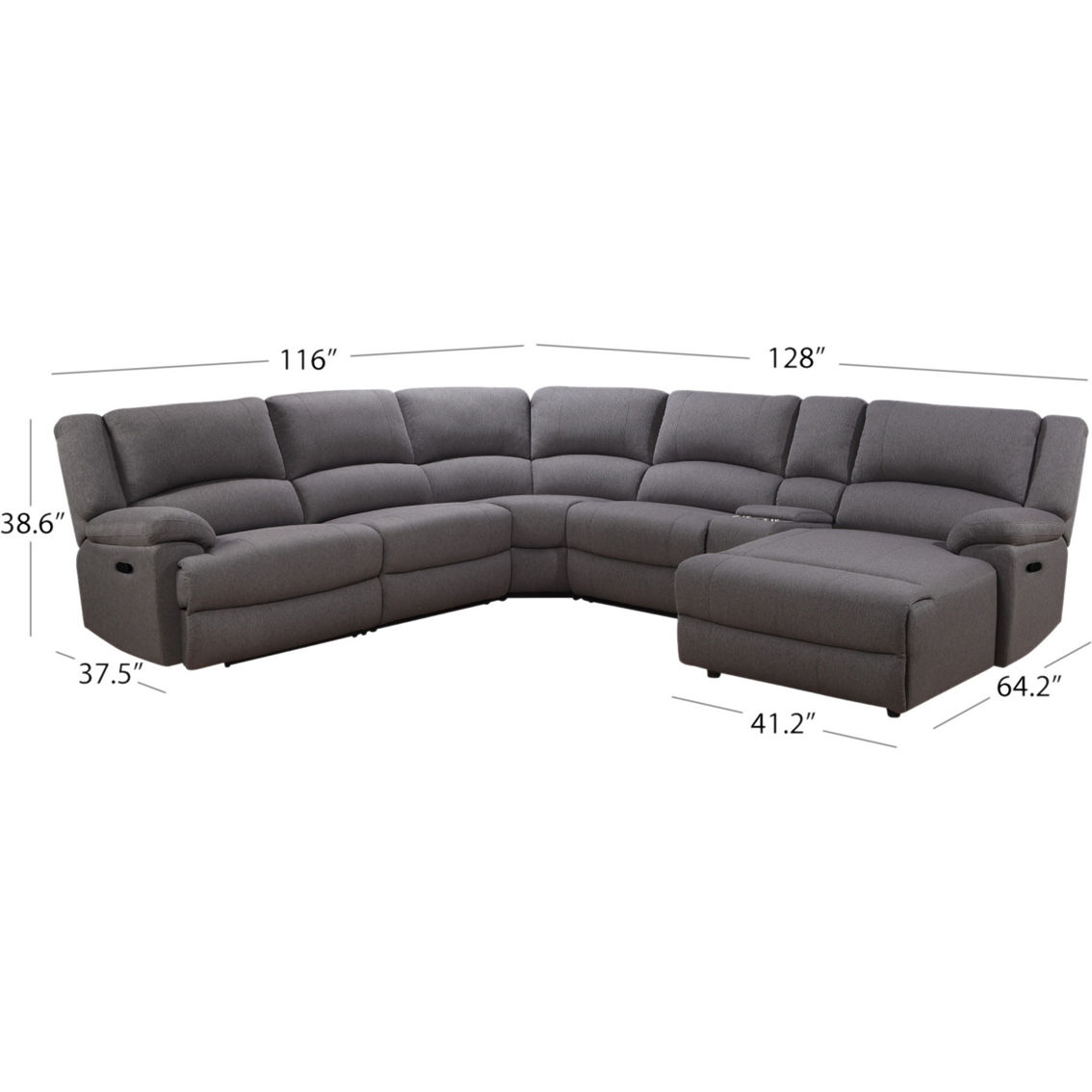 Abbyson Fletcher Stain Resistant Fabric Reclining Sectional 6 pc. Set, Gray - Image 9 of 9