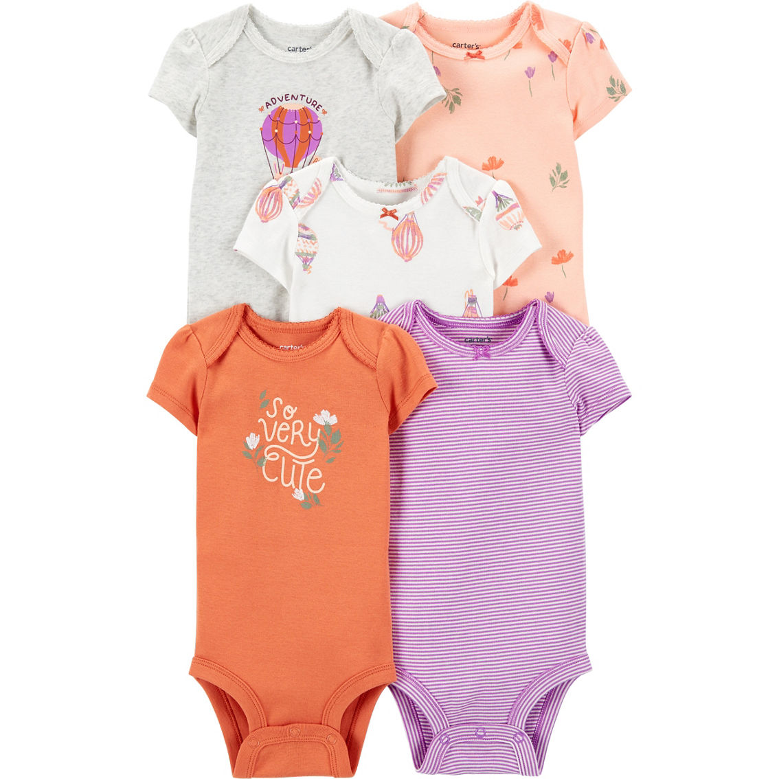 Carter's Infant Girls Pink Purple Original Bodysuits 5 Pk. | Baby Girl ...