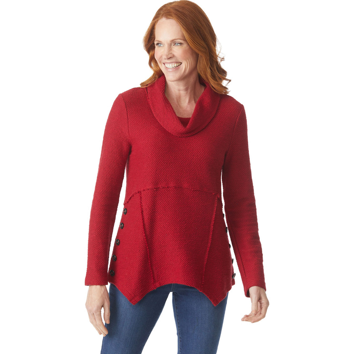 Passports Textured 2 Side Buttons Cowl Neck Top | Tops | Clothing ...