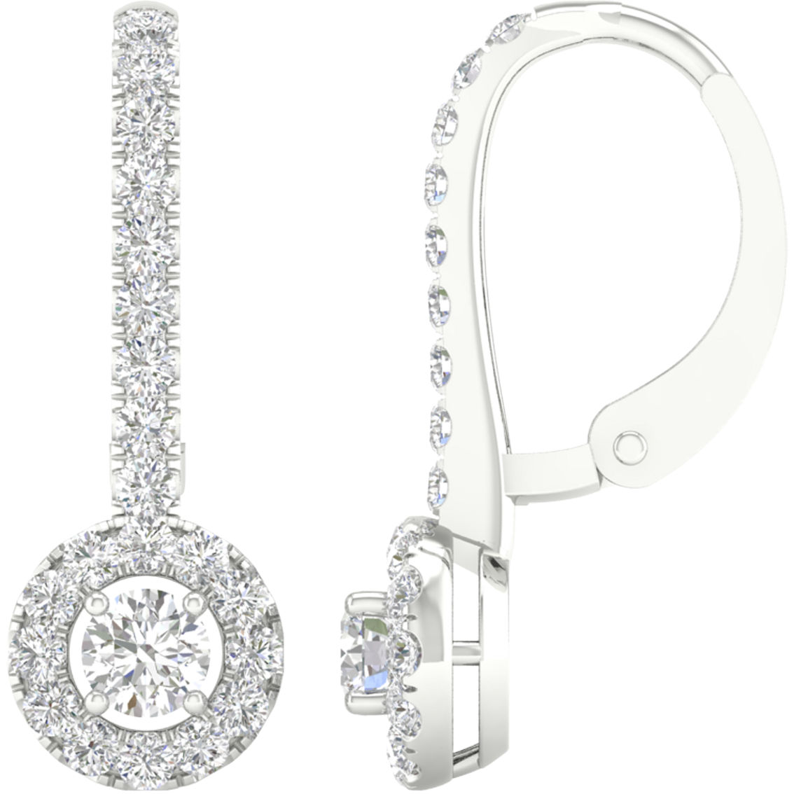Pure Brilliance 14k White Gold 1 Ctw Diamond Lever Lock Earring