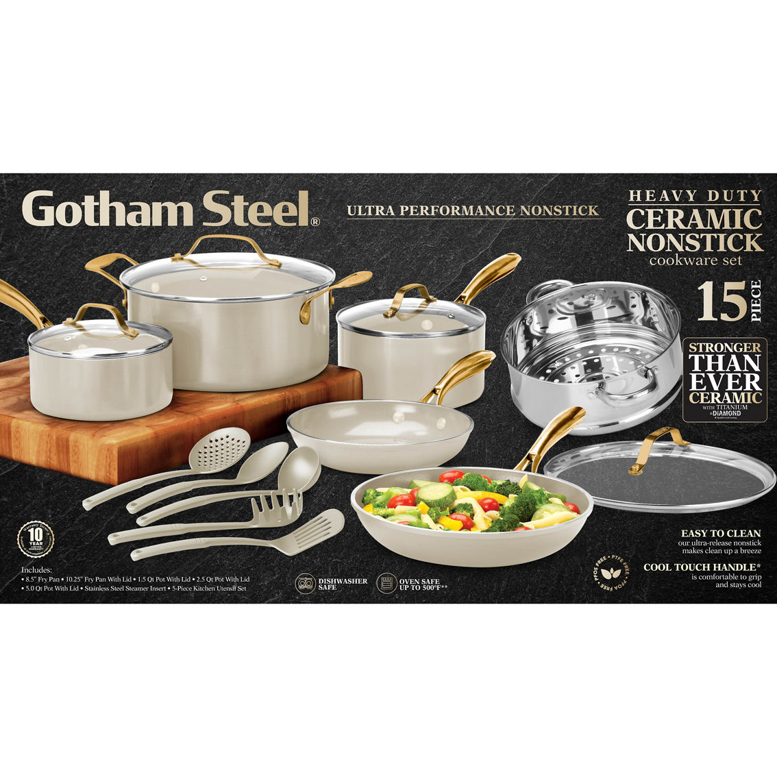 Gotham Steel 10-Piece Ti-Ceramic Nonstick Coating Cookware Set with Utensils