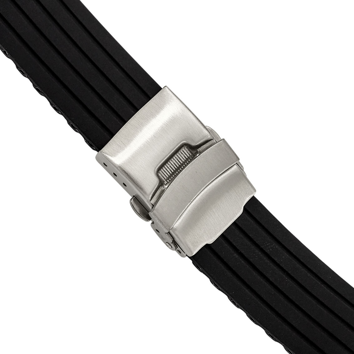 Debeer 20mm Black Stripe Silicone Stainless STL Deployment Buckle Watch Band - Image 2 of 2