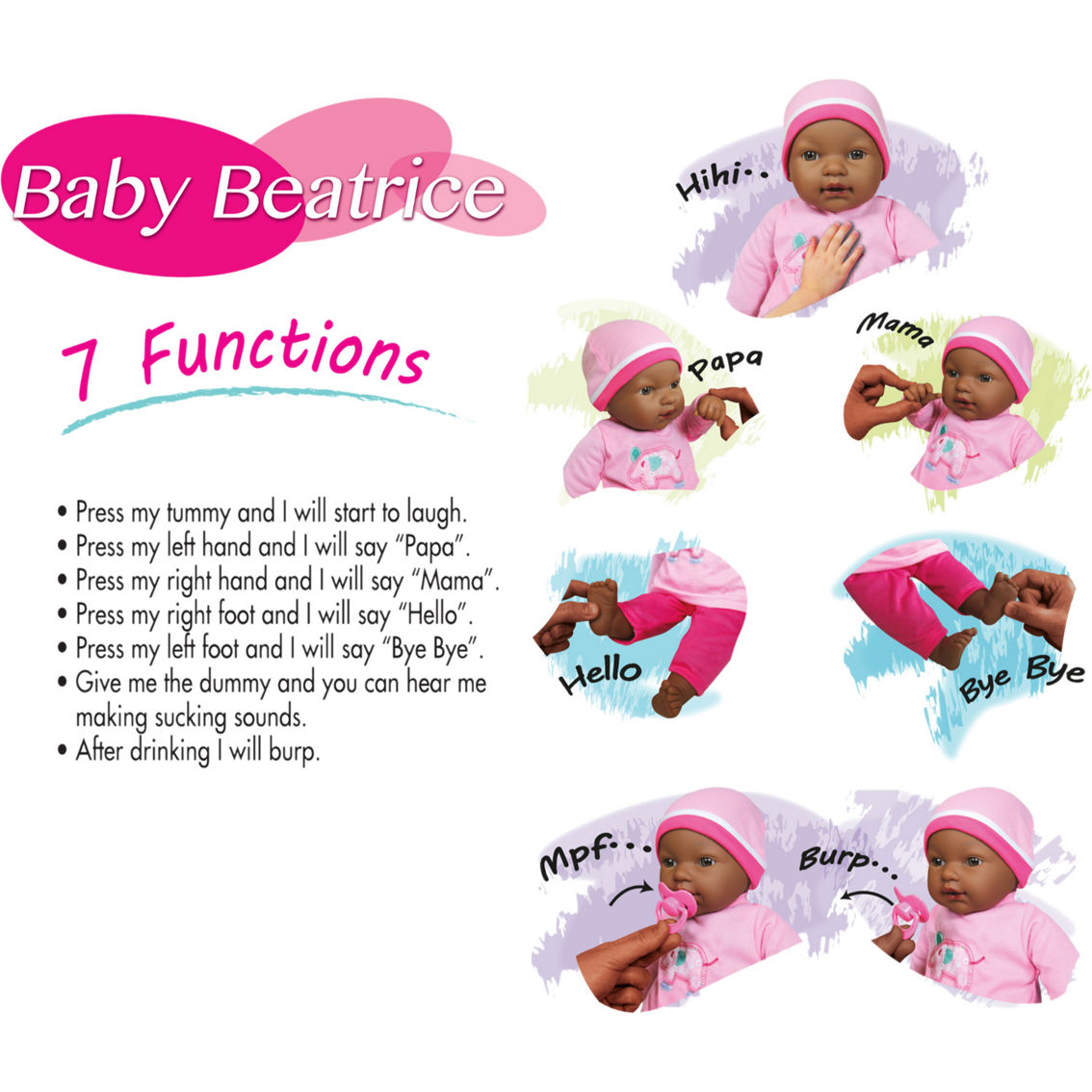 Lissi Baby Beatrice 16 in. Interactive Black Hair Baby Doll with 7 Functions - Image 3 of 3
