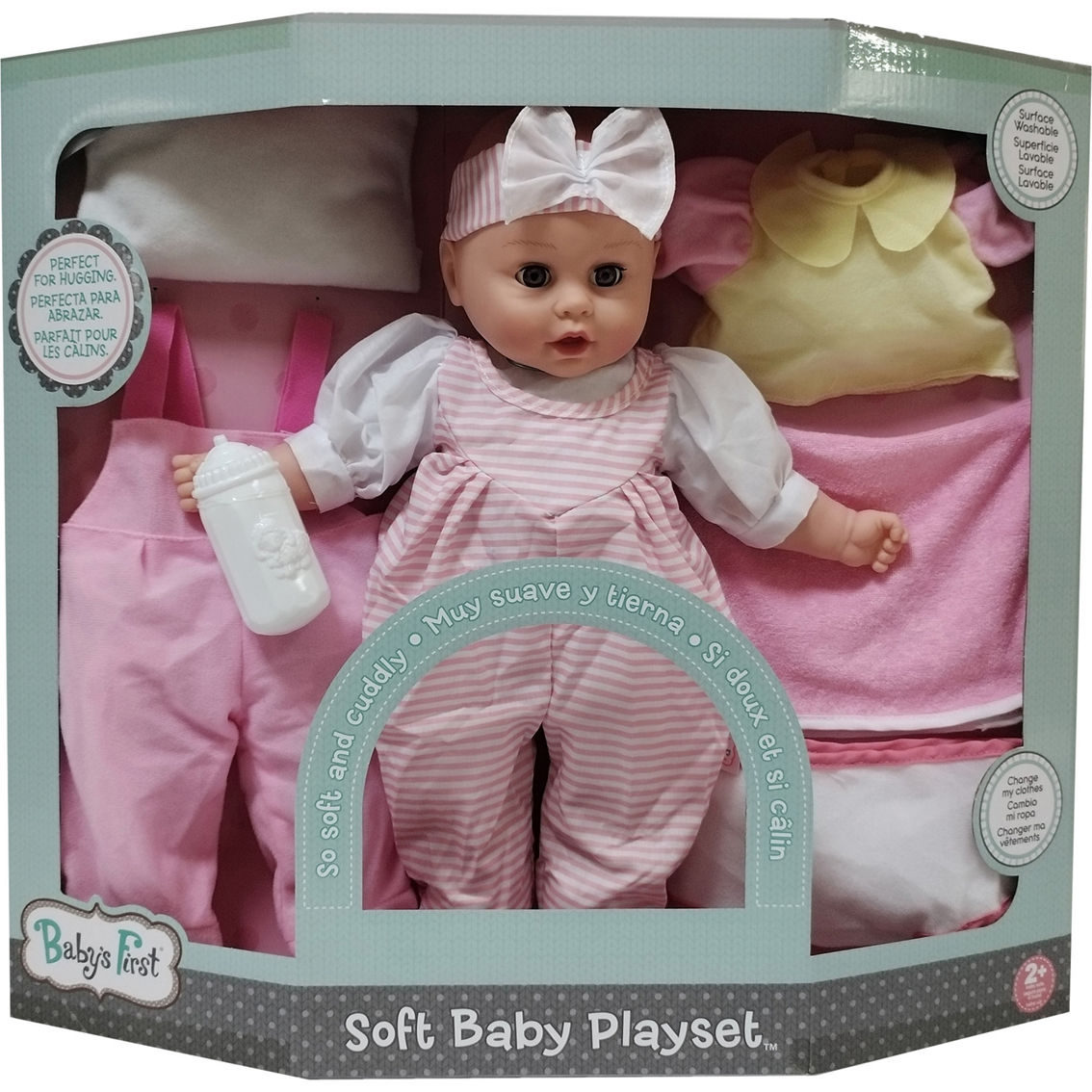 Baby's First Soft Baby Doll Playset 16 In., Pink Stripe, Dolls, Baby &  Toys