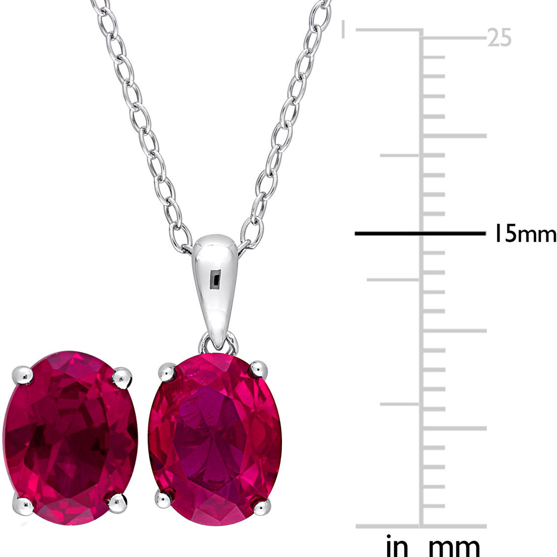 Sofia B. Oval Created Ruby Solitaire Sterling Silver Necklace and Earrings Set - Image 2 of 4
