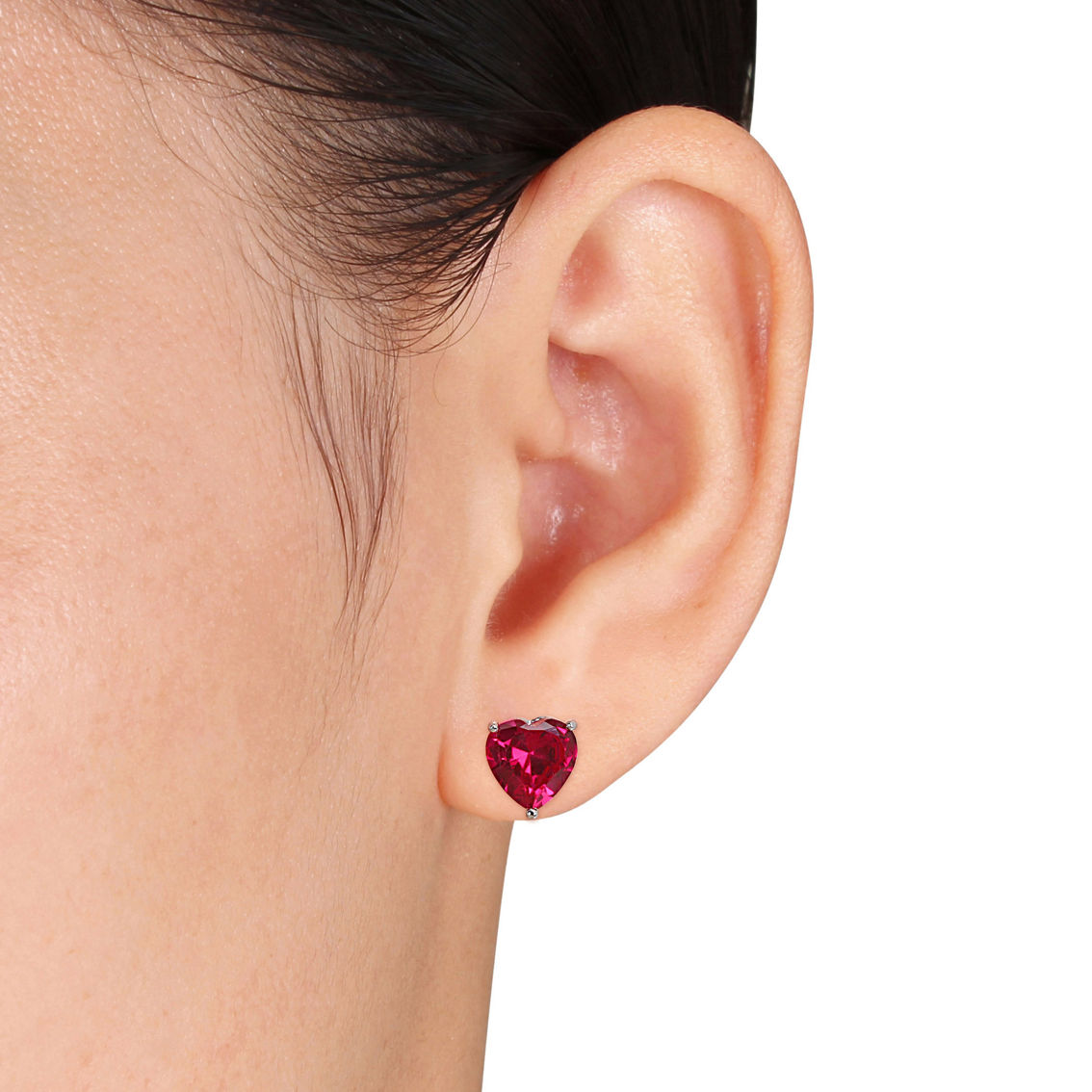Sofia B. Sterling Silver Heart Created Ruby Solitaire Necklace and Earrings - Image 3 of 4