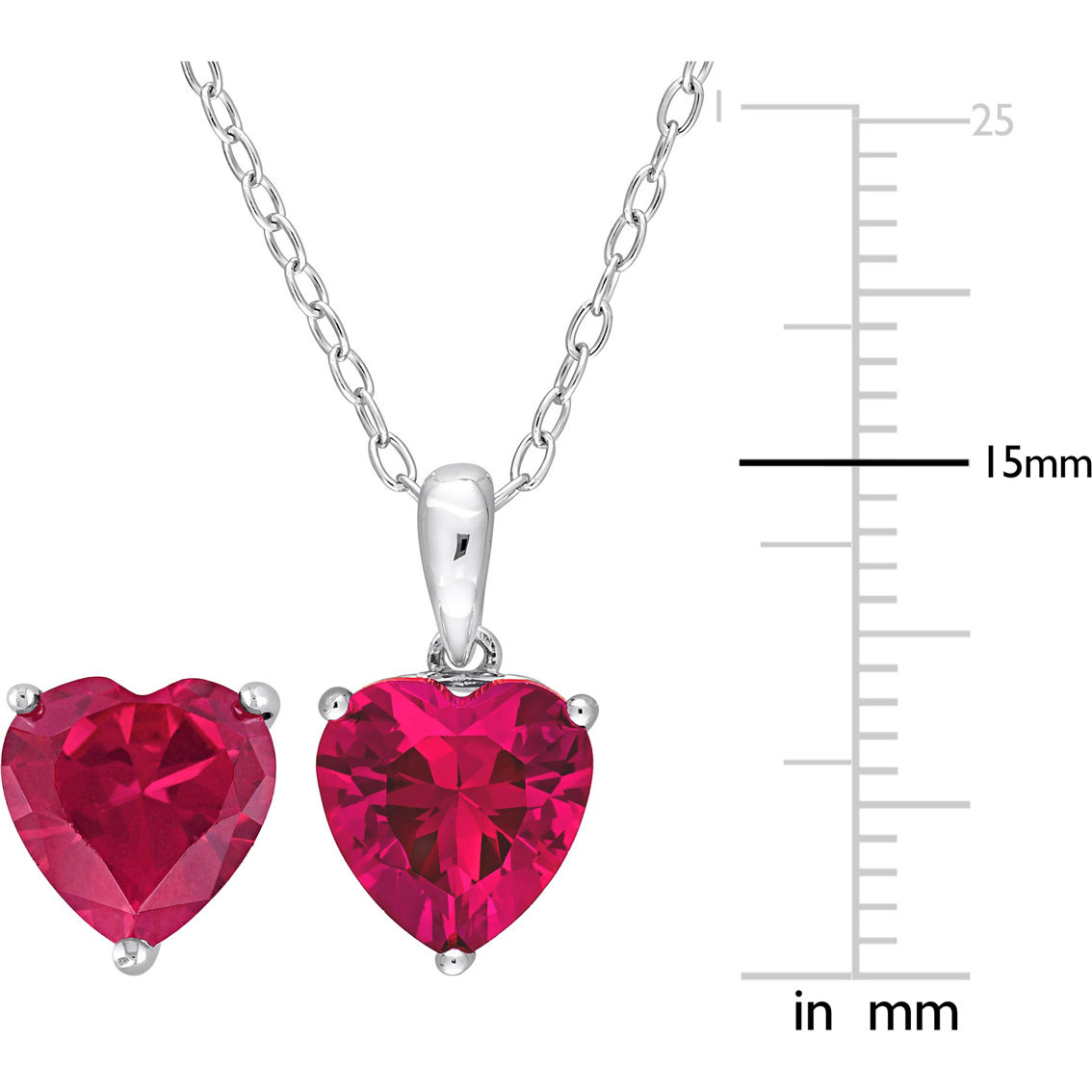 Sofia B. Sterling Silver Heart Created Ruby Solitaire Necklace and Earrings - Image 4 of 4