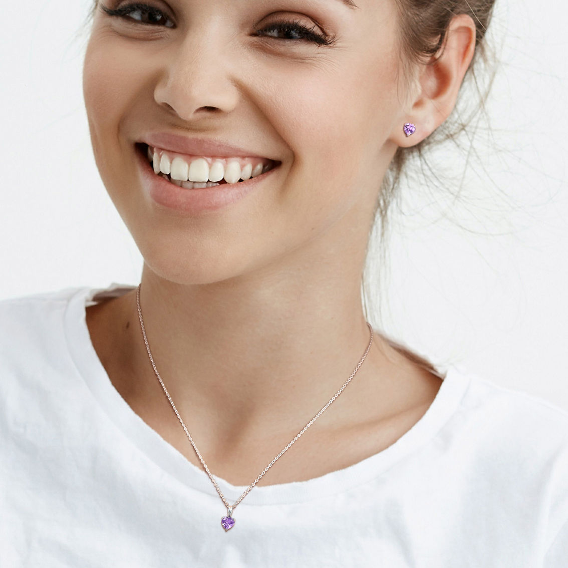 Sofia B. Sterling Silver Amethyst Solitaire Necklace and Earrings with Heart Design - Image 3 of 4