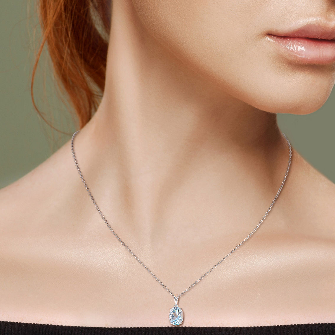 Sofia B. Sterling Silver Oval Blue Topaz Solitaire Pendant with Heart Design - Image 4 of 4