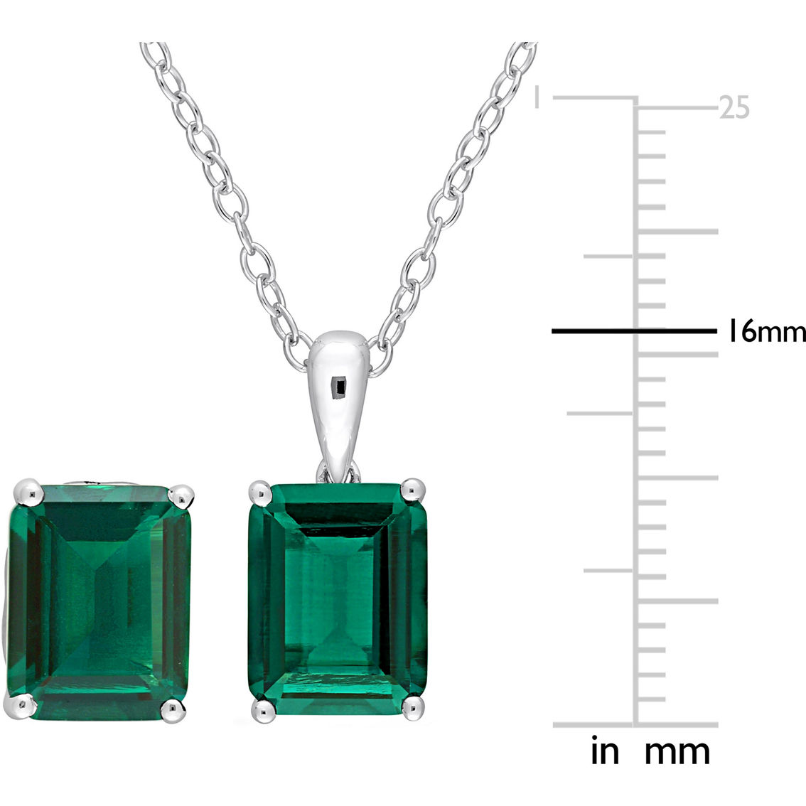 Sofia B. Sterling Silver and Created Emerald Solitaire Necklace and Earrings Set - Image 4 of 4