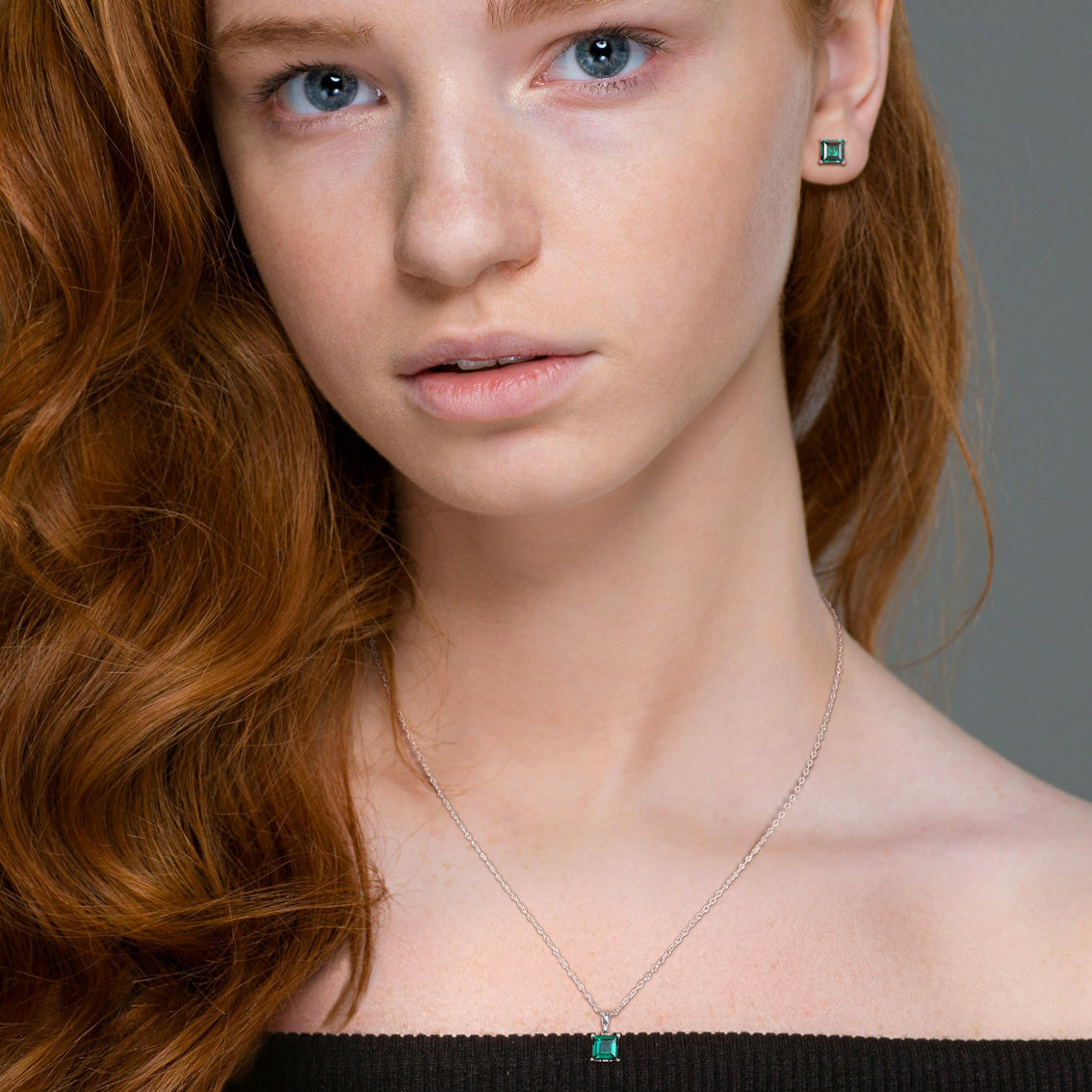 Sofia B. Sterling Silver Created Emerald Solitaire Necklace and Earrings Set - Image 3 of 4