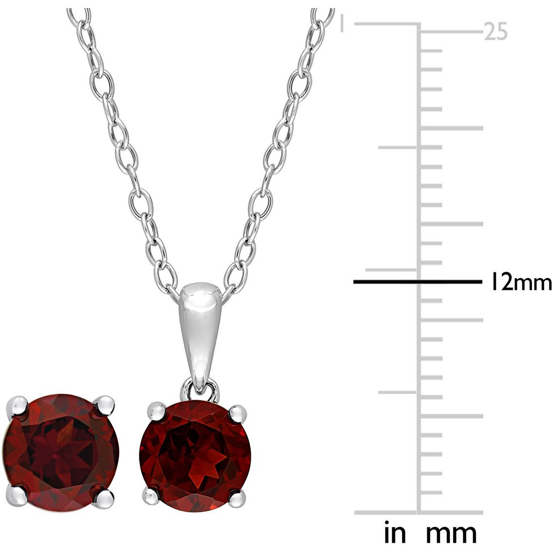 Sofia B. Sterling Silver  Garnet Solitaire Necklace and Stud Earrings Set - Image 4 of 4
