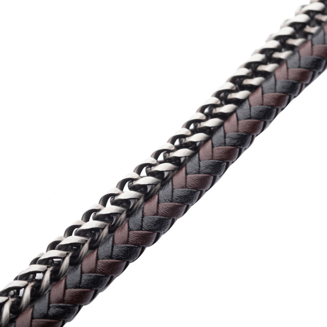 Inox Men's Multi Strand Leather and Stainless Steel Foxtail Chain Stacking Bracelet - Image 3 of 3