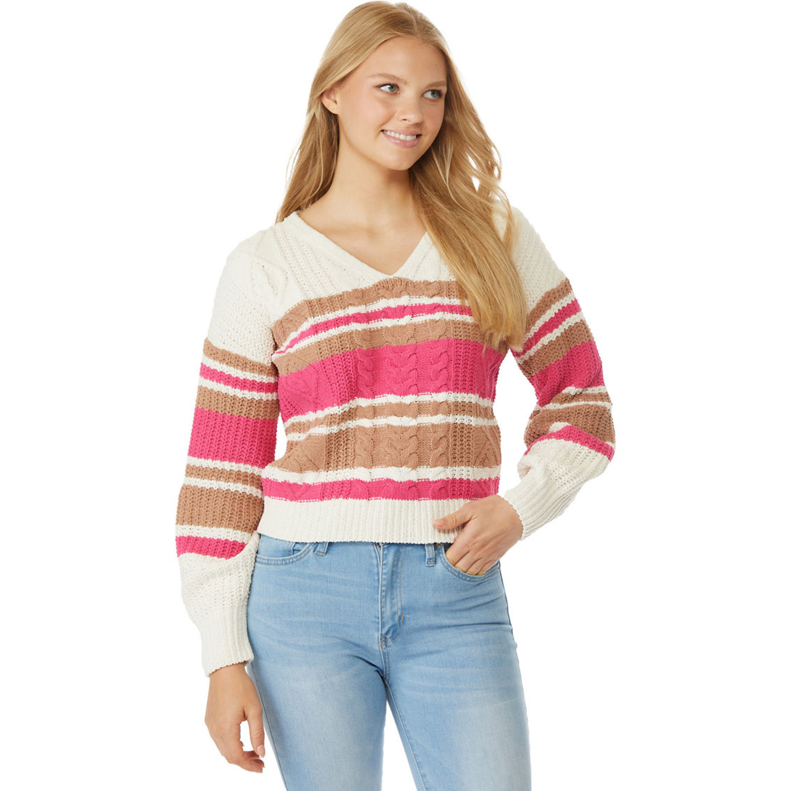 Derek Heart Juniors Mixed Cable Lace Up Back Pullover - Image 3 of 3
