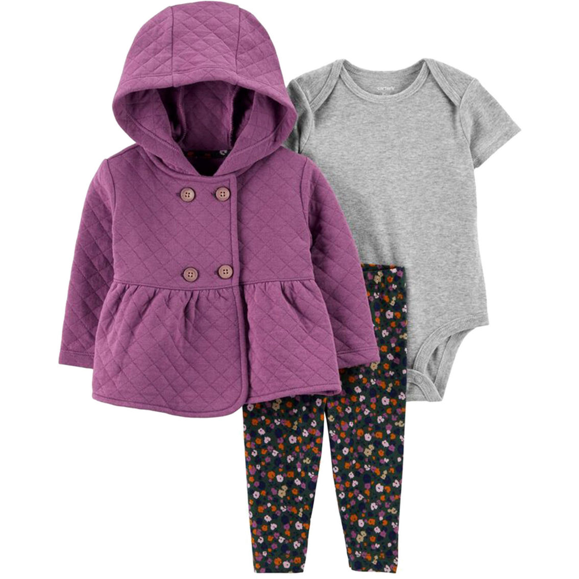 Carter's Infant Girls Purple Quilted Cardigan, Bodysuit and Pants 3 pc. Set