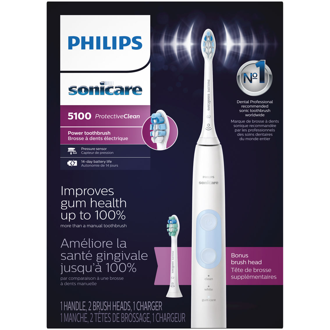 Philips Sonicare Protective Clean 5100 Electric Toothbrush with Bonus Brush Heads