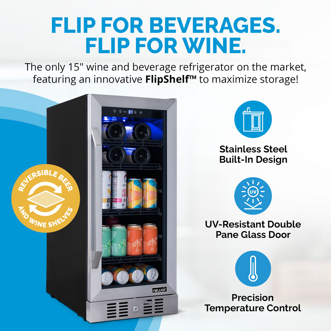 Newair 15 in. FlipShelf Wine and Beverage Refrigerator - Image 6 of 10