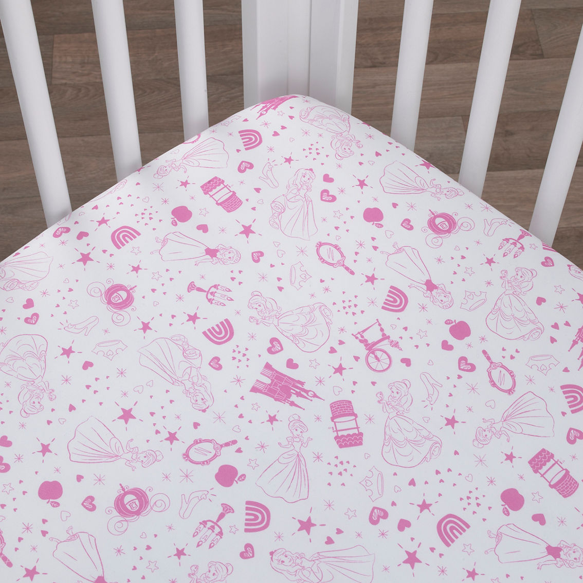Disney Princess Dare to Dream Castle, Hearts and Stars Fitted Crib Sheet - Image 3 of 4