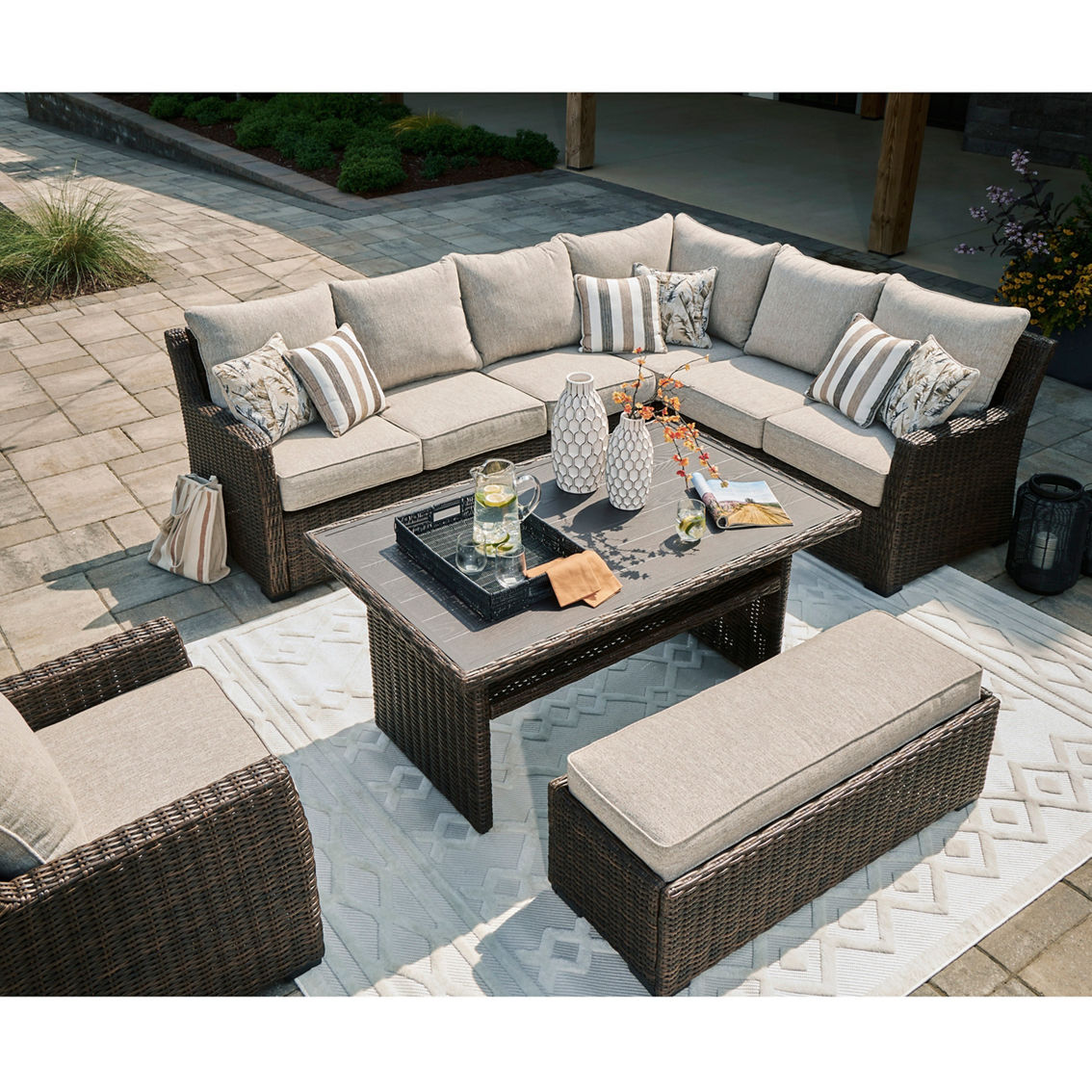 Signature Design by Ashley Brook Ranch 3 pc. Outdoor Sectional Set - Image 2 of 5