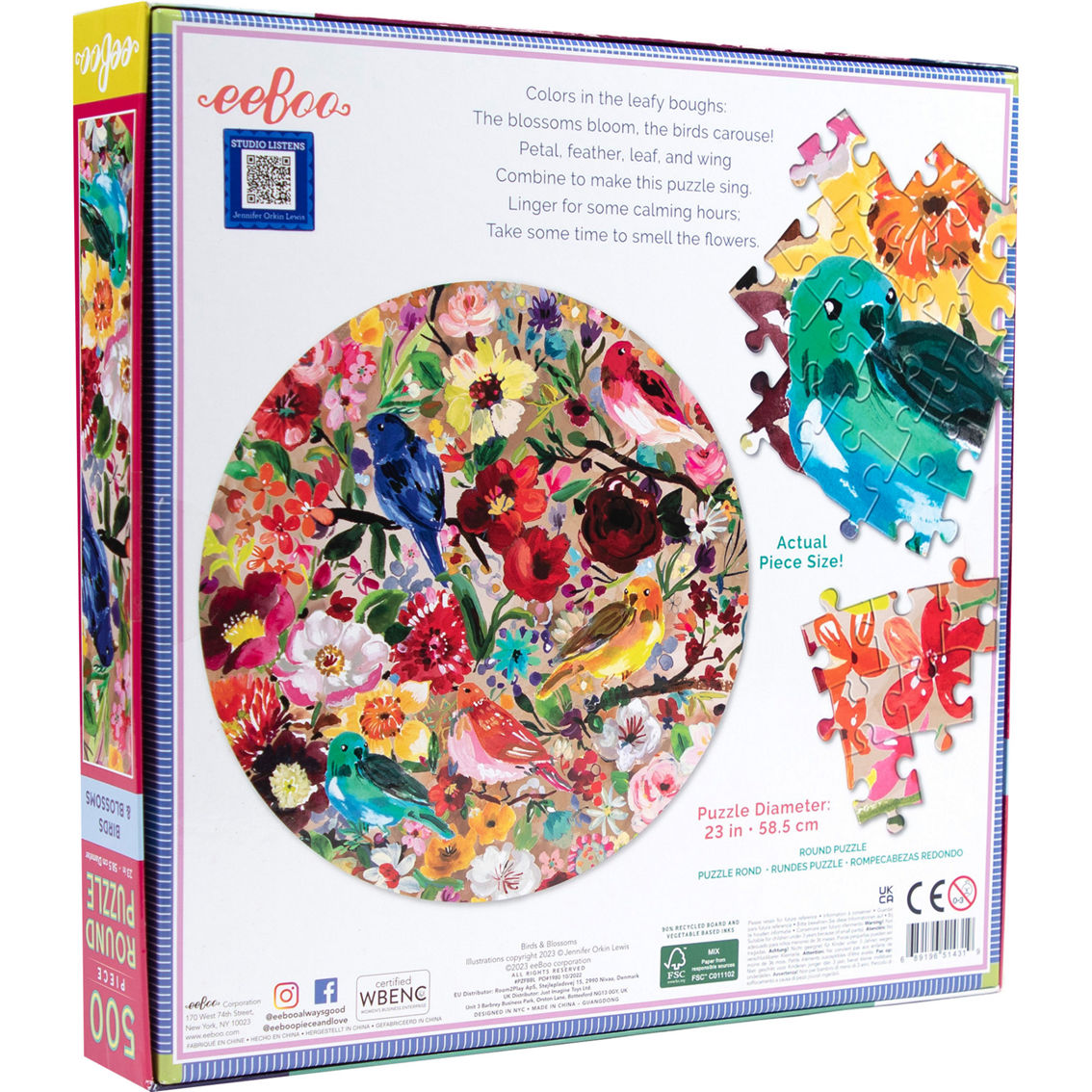 eeBoo Piece and Love Birds & Blossoms 500 Piece Round Jigsaw Puzzle - Image 2 of 3