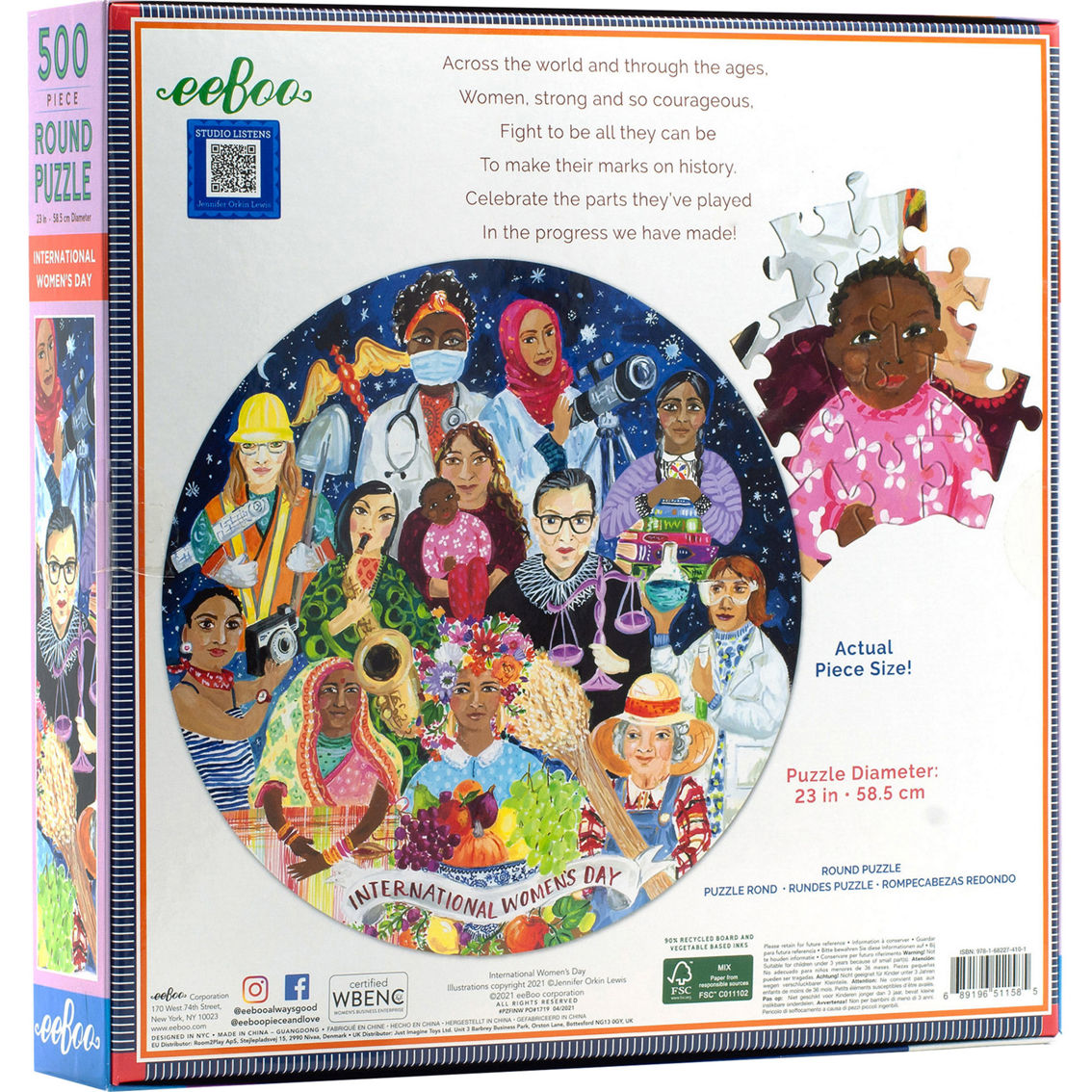 eeBoo Piece and Love International Women's Day 500 Piece Round Jigsaw Puzzle - Image 2 of 4