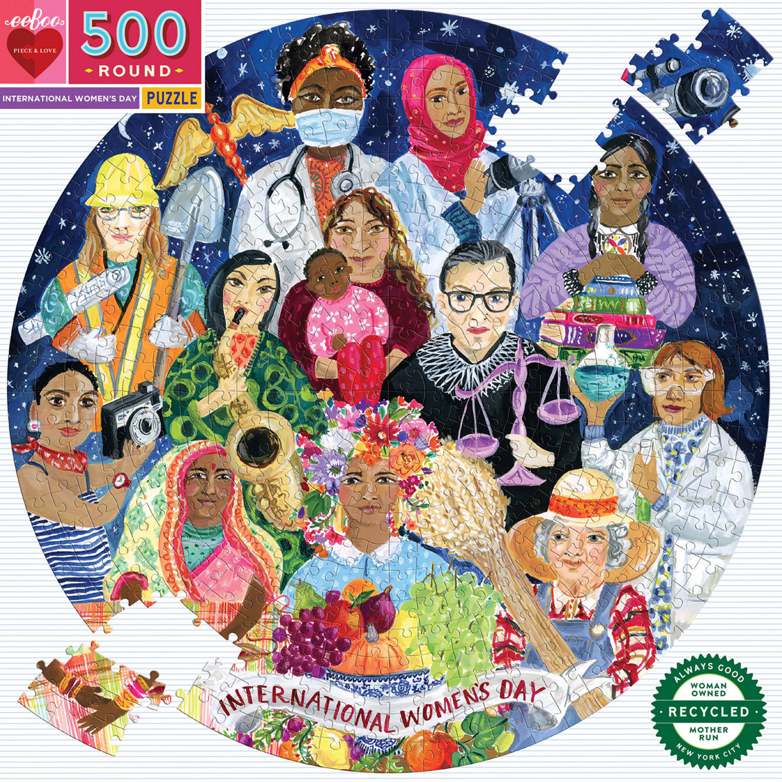 eeBoo Piece and Love International Women's Day 500 Piece Round Jigsaw Puzzle - Image 3 of 4