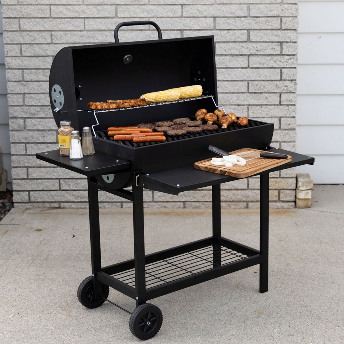 Chard 30 in. Charcoal Barrel Grill with Side Shelf - Image 3 of 10