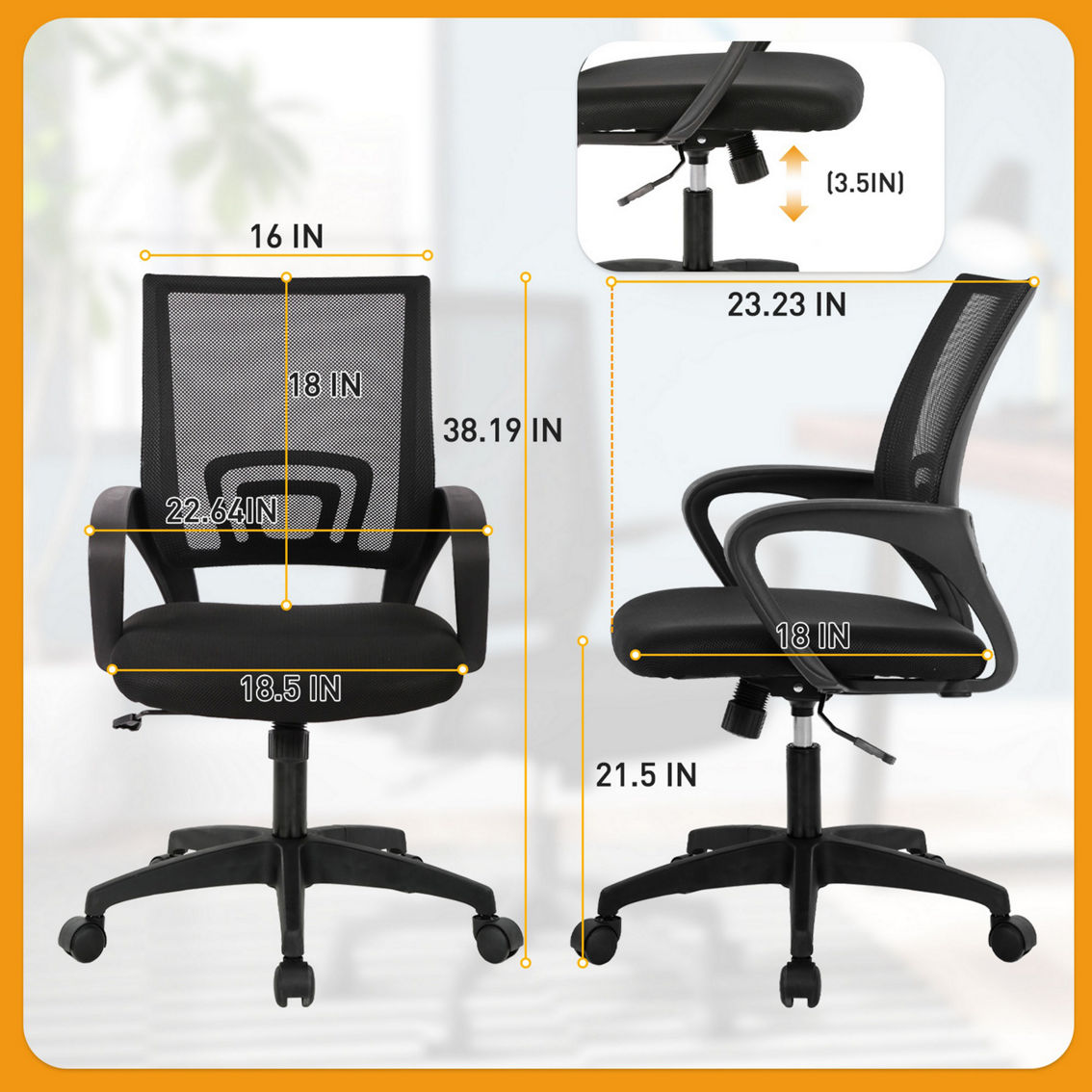 Furniture of America Corel Black Mesh Office Chair - Image 8 of 8