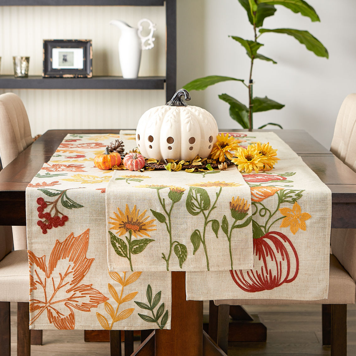 Design Imports 14 x 70 in. Pumpkin Vine Embroidered Table Runner - Image 5 of 8