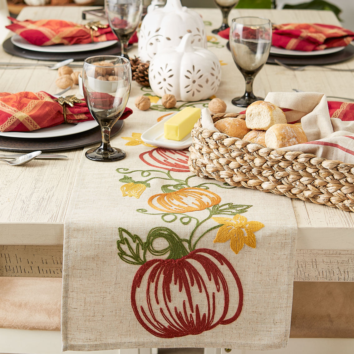 Design Imports 14 x 70 in. Pumpkin Vine Embroidered Table Runner - Image 6 of 8